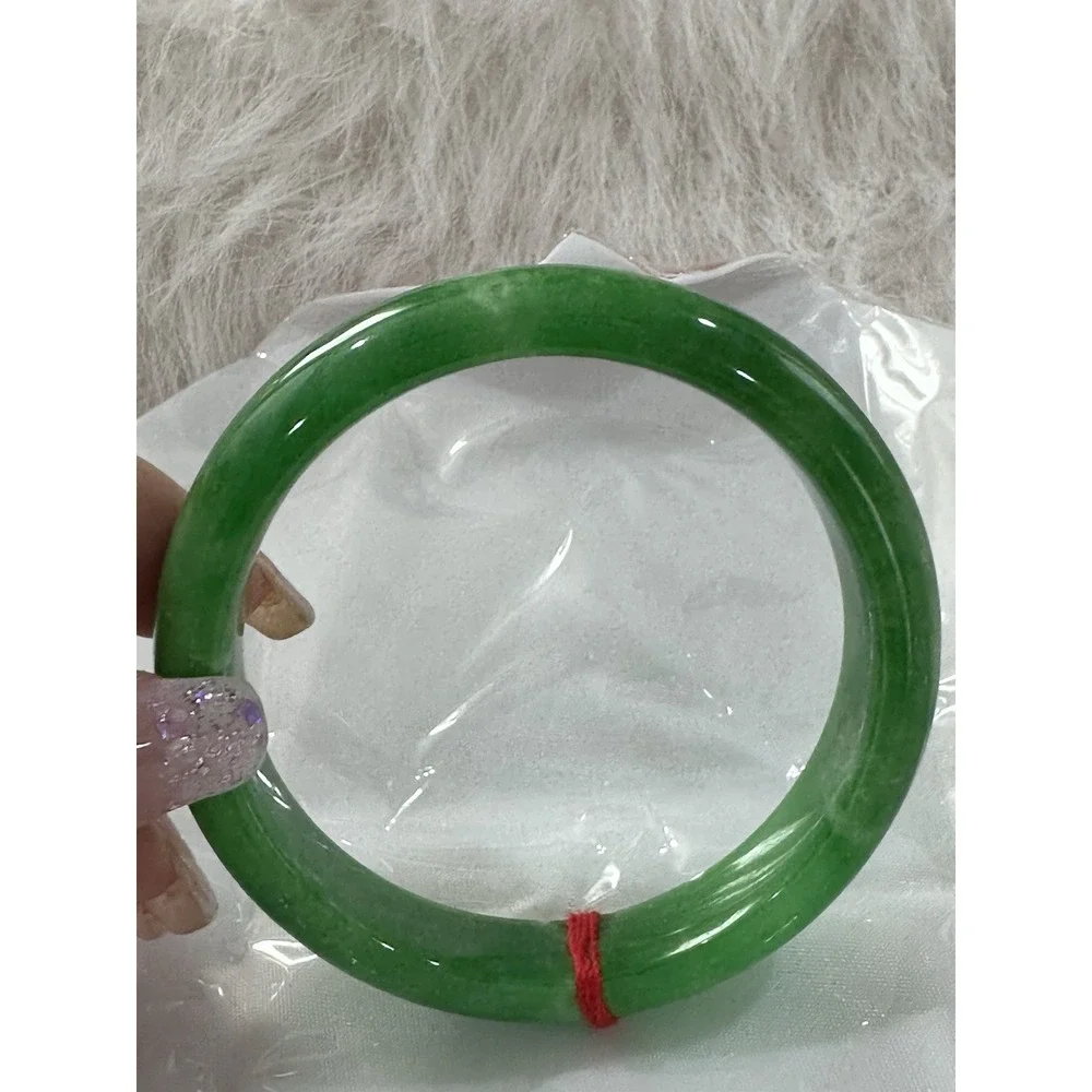 Natural Green Jade Bangle Bracelet 57 mm Inner Diameter | Wide Band Stone L08